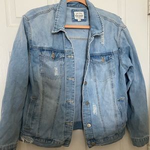 Over sided distressed light denim jacket